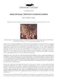 Arise Sir Isaac! Newton's London Career