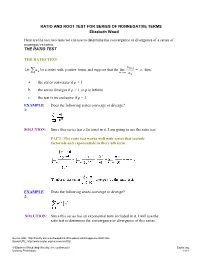 RATIO and ROOT TEST for SERIES of NONNEGATIVE TERMS Elizabeth Wood