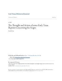The Thought and Action of Some Early Texas Baptists Concerning the Negro Jerry B