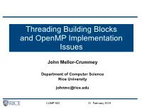 Threading Building Blocks and Openmp Implementation Issues
