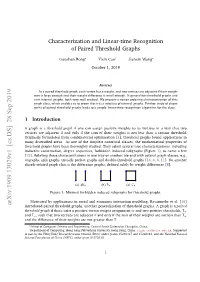 Characterization and Linear-Time Recognition of Paired Threshold Graphs