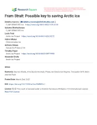 Fram Strait: Possible Key to Saving Arctic Ice