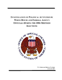 Investigation of Political Activities by White House and Federal Agency Officials During the 2006 Midterm Elections