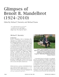 Glimpses of Benoît B. Mandelbrot (1924–2010) Edited by Michael F