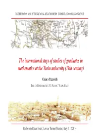 The International Stays of Studies of Graduates in Mathematics at the Turin University (19Th Century)