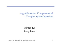 Algorithms and Computational Complexity: an Overview