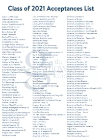 Class of 2021 Acceptances List