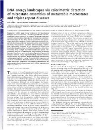 DNA Energy Landscapes Via Calorimetric Detection of Microstate Ensembles of Metastable Macrostates and Triplet Repeat Diseases