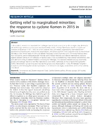 Getting Relief to Marginalised Minorities: the Response to Cyclone Komen in 2015 in Myanmar Isabelle Desportes