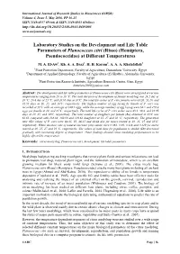 Laboratory Studies on the Development and Life Table Parameters of Planococcus Citri (Risso) (Hemiptera, Pseudococcidae) at Different Temperatures