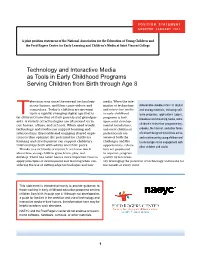 Technology and Interactive Media As Tools in Early Childhood Programs Serving Children from Birth Through Age 8