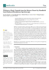 Analysis of Rock Varnish from the Mojave Desert by Handheld Laser-Induced Breakdown Spectroscopy