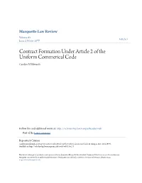 Contract Formation Under Article 2 of the Uniform Commerical Code Carolyn M