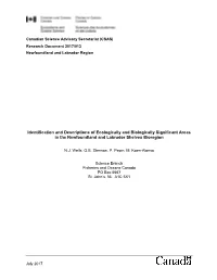 Identification and Descriptions of Ecologically and Biologically Significant Areas in the Newfoundland and Labrador Shelves Bioregion