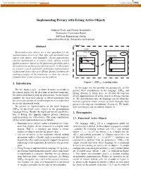 Implementing Privacy with Erlang Active Objects