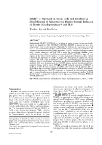 LIGHT Is Expressed in Foam Cells and Involved in Destabilization of Atherosclerotic Plaques Through Induction of Matrix Metalloproteinase-9 and IL-8