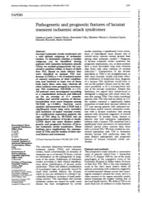 Pathogenetic and Prognostic Features of Lacunar Transient Ischaemic Attack Syndromes