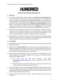 The Hundred Women's Player Selection Regulations 2021