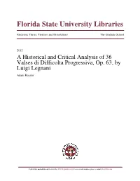 A Historical and Critical Analysis of 36 Valses Di Difficolta Progressiva, Op