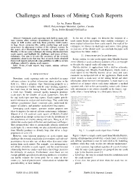 Challenges and Issues of Mining Crash Reports