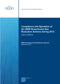 Compliance and Operation of the NSW Greenhouse Gas Reduction Scheme During 2012 Report to Minister