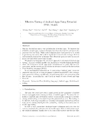 Effective Testing of Android Apps Using Extended IFML Models
