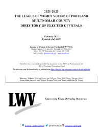 2021-2023 Multnomah County Directory of Elected Officials