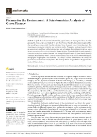Finance for the Environment: a Scientometrics Analysis of Green Finance
