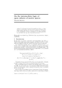 On the Intermediate Logic of Open Subsets of Metric Spaces Timofei Shatrov