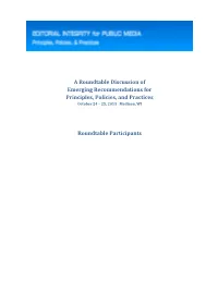 A Roundtable Discussion of Emerging Recommendations for Principles, Policies, and Practices Roundtable Participants