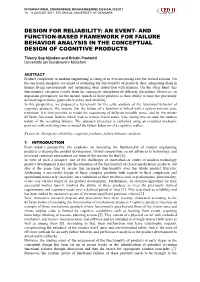Design for Reliability: an Event- and Function-Based Framework for Failure Behavior Analysis in the Conceptual Design of Cognitive Products