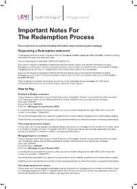Important Notes for the Redemption Process