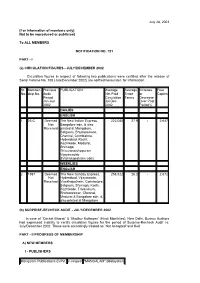 July 28, 2003 [For Information of Members Only] Not to Be Reproduced Or Publicised to ALL MEMBERS NOTIFICATION NO. 721 PART