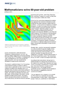 Mathematicians Solve 60-Year-Old Problem 23 March 2015
