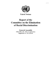 Report of the Committee on the Elimination of Racial Discrimination