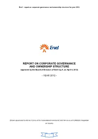 Report on Corporate Governance and Ownership Structure for Year 2012
