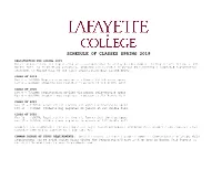 Schedule of Classes Spring 2019