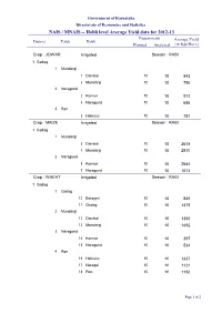 NAIS / MNAIS -- Hobli Level Average Yield Data for 2012-13 Experiments Average Yield District Taluk Hobli Planned Analysed (In Kgs/Hect.)