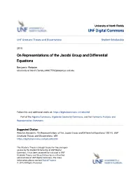 On Representations of the Jacobi Group and Differential Equations