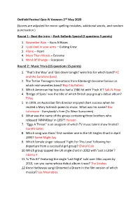 Outfield Festival Quiz IV Answers 2Nd May 2020 (Scores Are Adjusted For