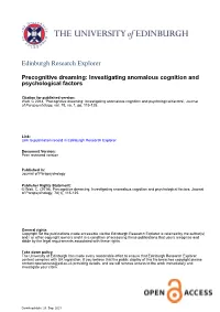Precognitive Dreaming: Investigating Anomalous Cognition and Psychological Factors