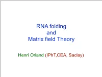 RNA Folding and Matrix Field Theories