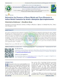 Estimation the Presence of Heavy Metals and Trace Elements in Indian Herbal Cosmetics by Atomic Absorption Spectrophotometer