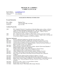 Michael W. Campbell Curriculum Vitae