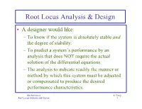 Root Locus Analysis & Design