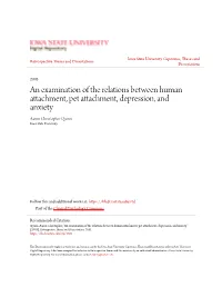 An Examination of the Relations Between Human Attachment, Pet Attachment, Depression, and Anxiety Aaron Christopher Quinn Iowa State University