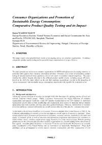 Consumer Organizations and Promotion of Sustainable Energy Consumption: Comparative Product Quality Testing and Its Impact