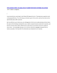 THE AGUNAH CRISIS: an ANALYSIS of SOME PROPOSED SYSTEMIC SOLUTIONS (From a Series in Progress)