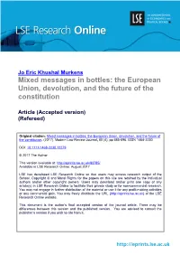 The European Union, Devolution, and the Future of the Constitution