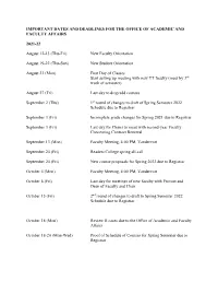 Important Dates and Deadlines for the Office of Academic and Faculty Affairs